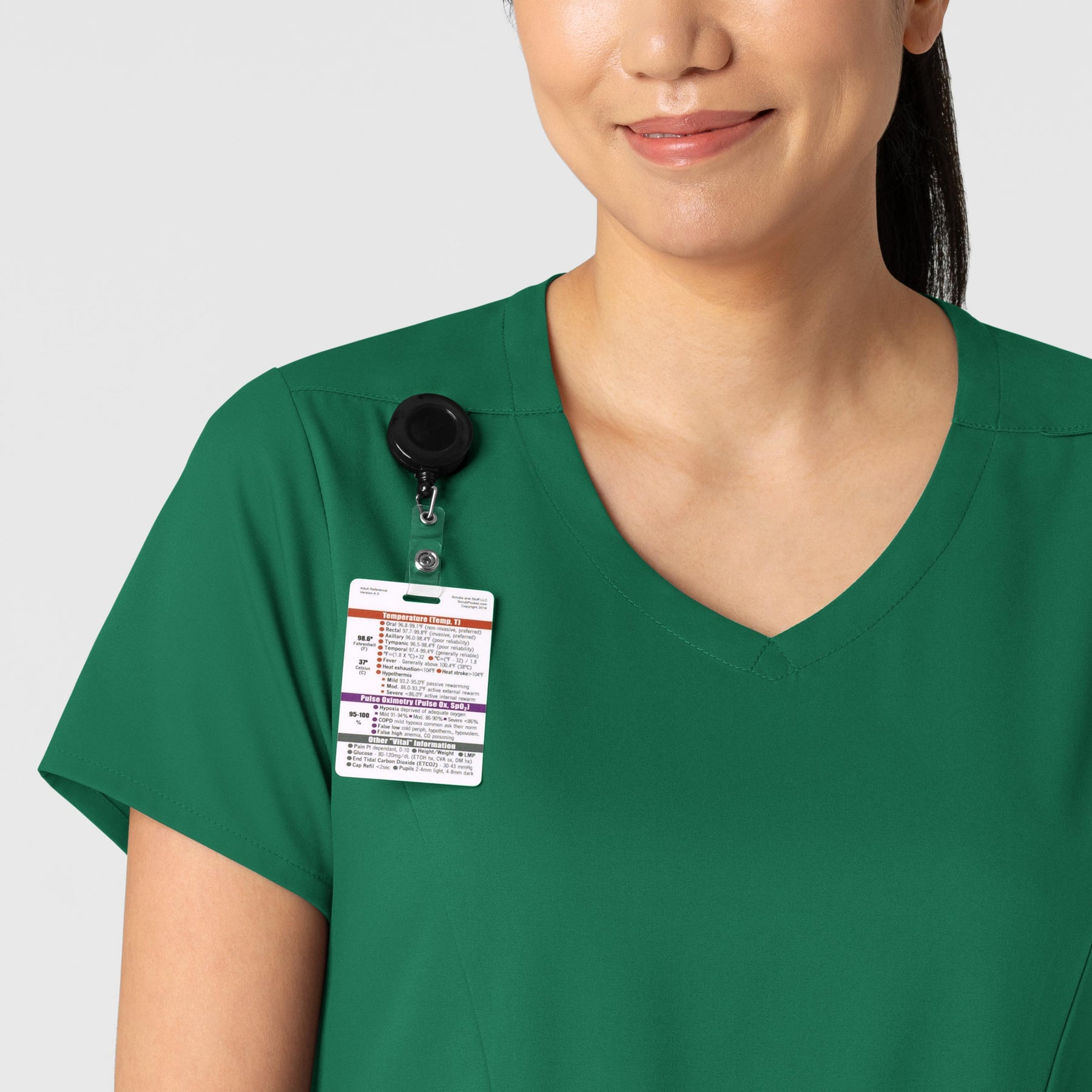 Boundless Women's 2-Pocket V-Neck Scrub Top Hunter front detail