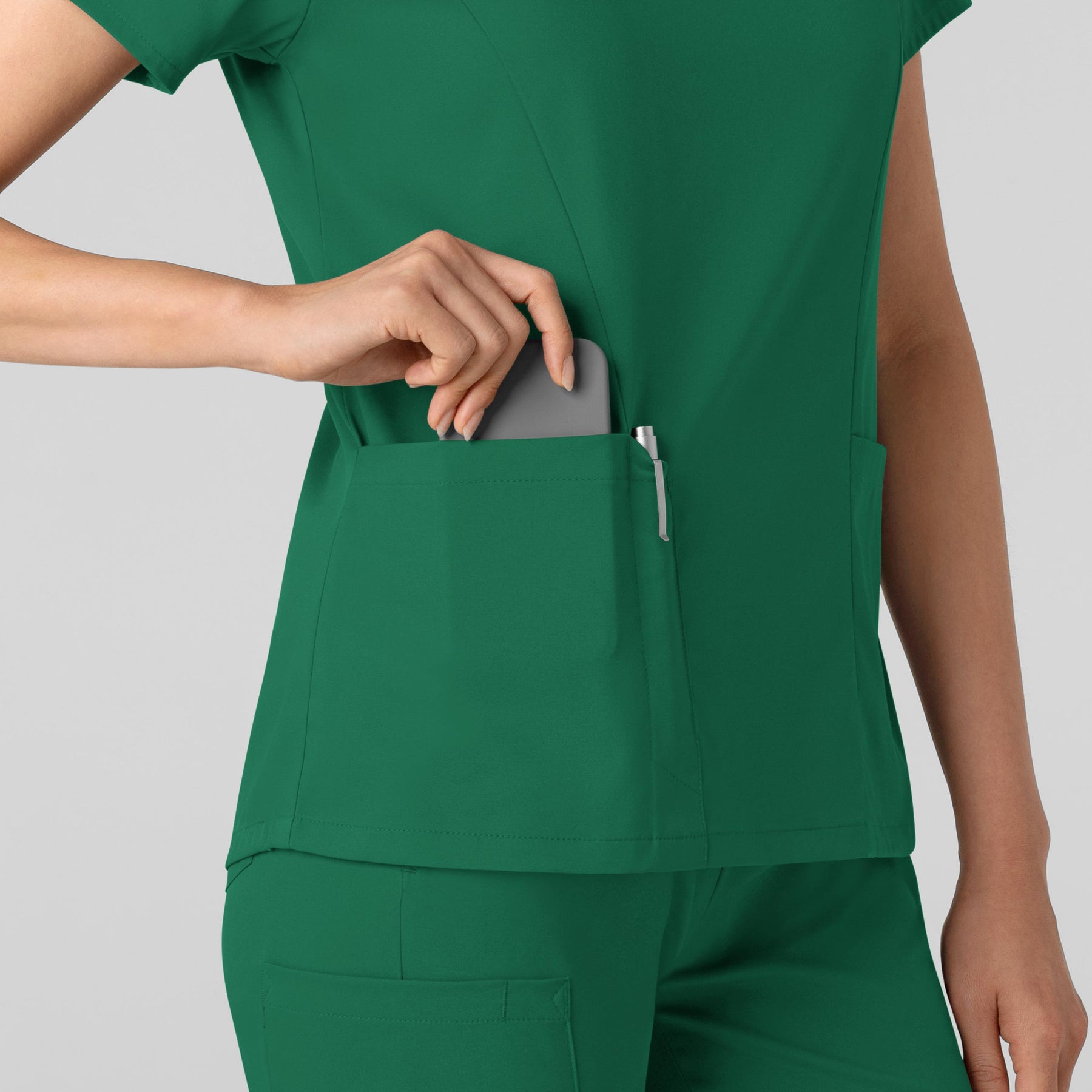 Boundless Women's 2-Pocket V-Neck Scrub Top Hunter side detail 2