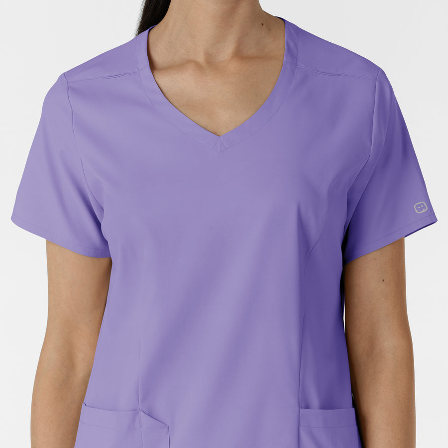 Boundless Women's 2-Pocket V-Neck Scrub Top Iris Purple front detail