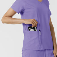 Boundless Women's 2-Pocket V-Neck Scrub Top Iris Purple hemline detail