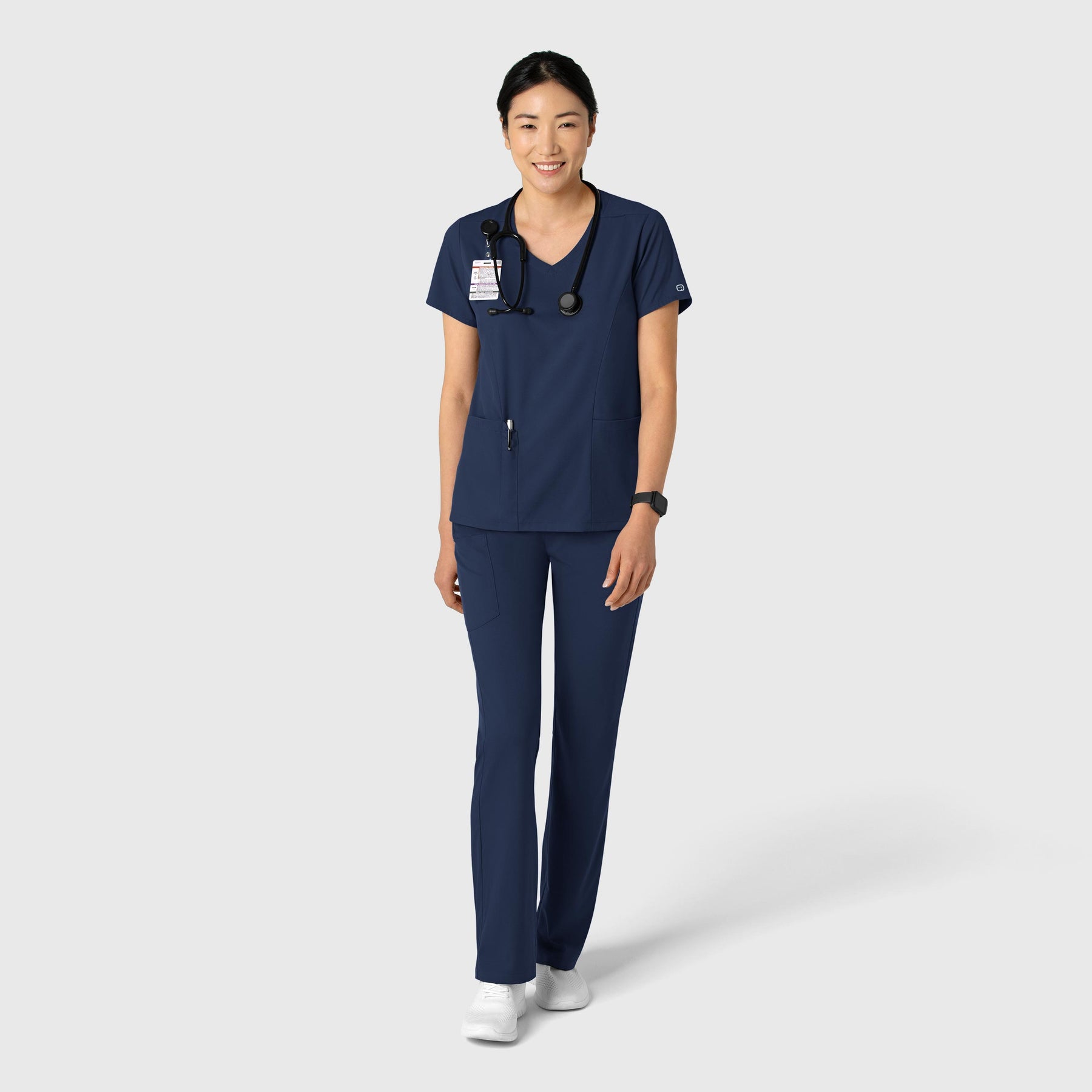Boundless Women's 2-Pocket V-Neck Scrub Top Navy full scrub set