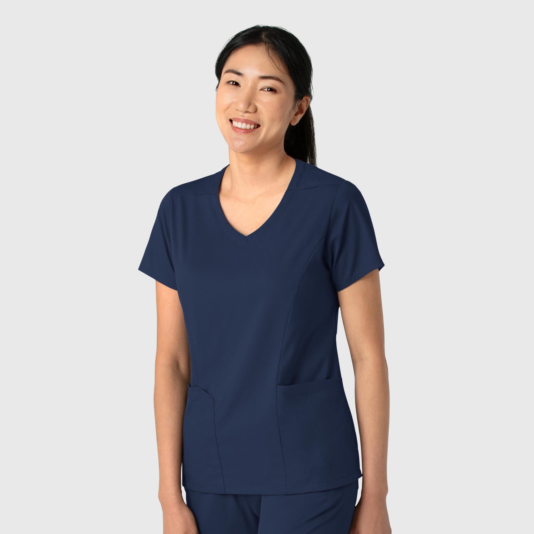 Boundless Women's 2-Pocket V-Neck Scrub Top Navy side view
