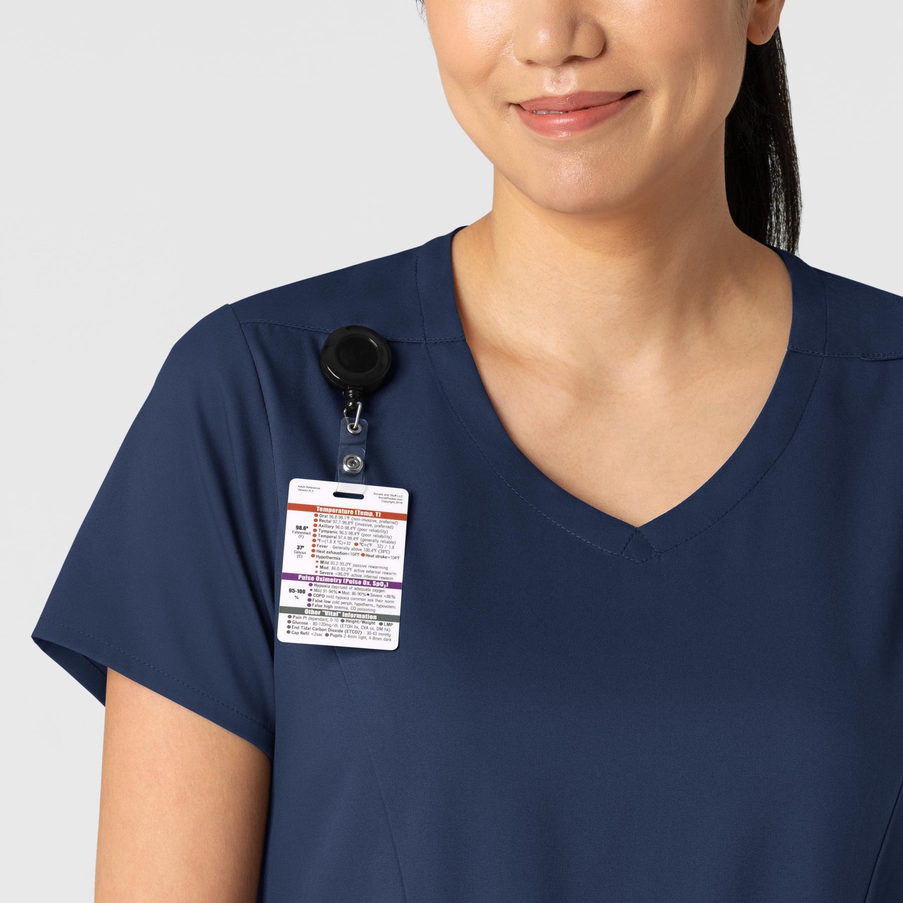 Boundless Women's 2-Pocket V-Neck Scrub Top Navy front detail