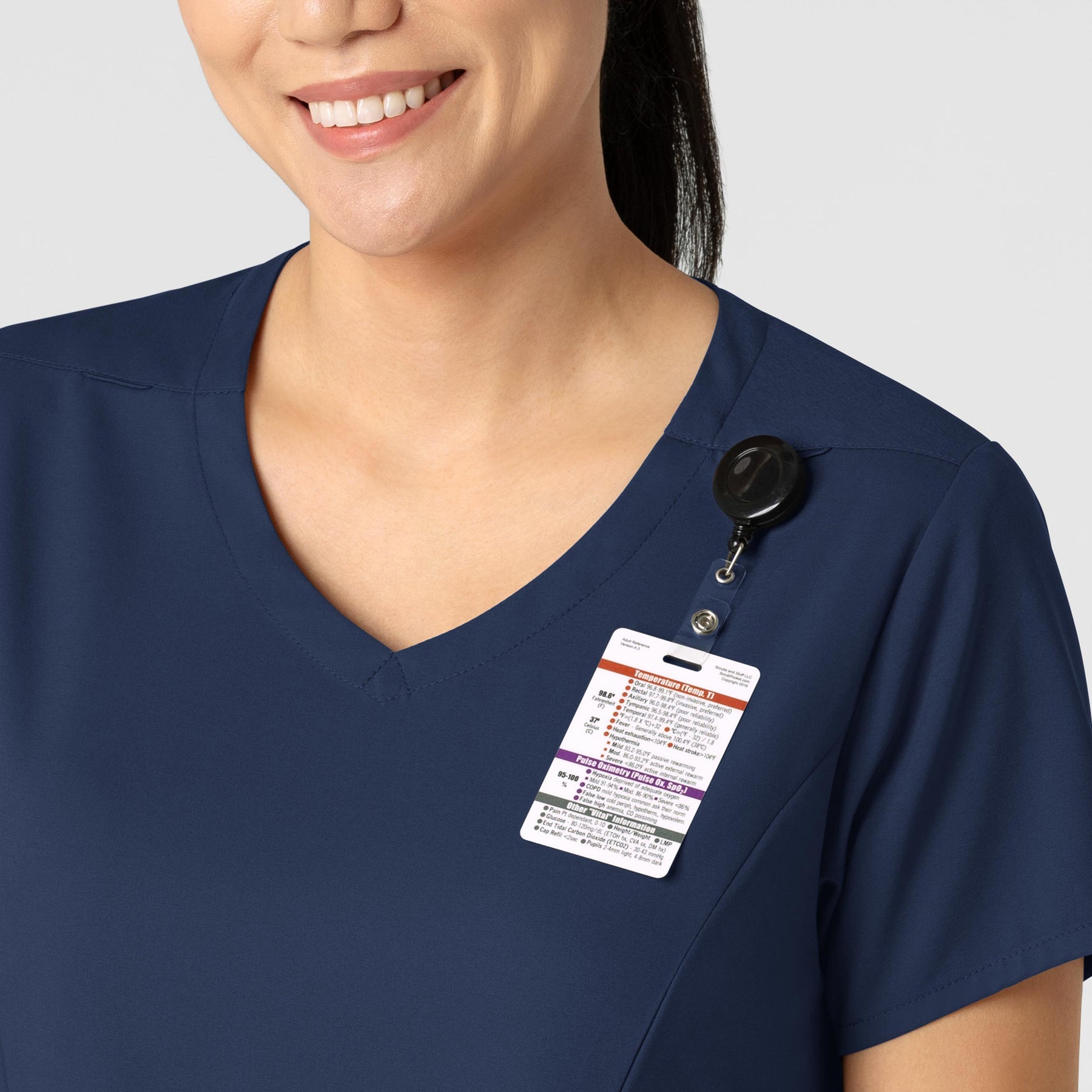 Boundless Women's 2-Pocket V-Neck Scrub Top Navy side detail 1