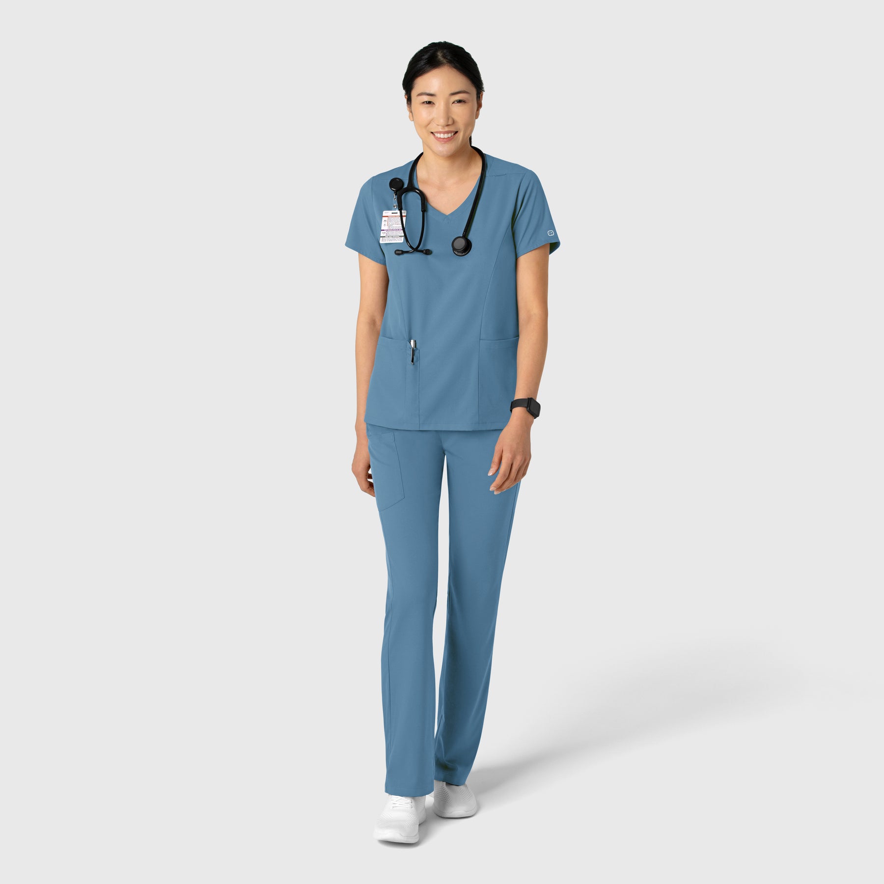 Boundless Women's 2-Pocket V-Neck Scrub Top Pacific Blue full scrub set