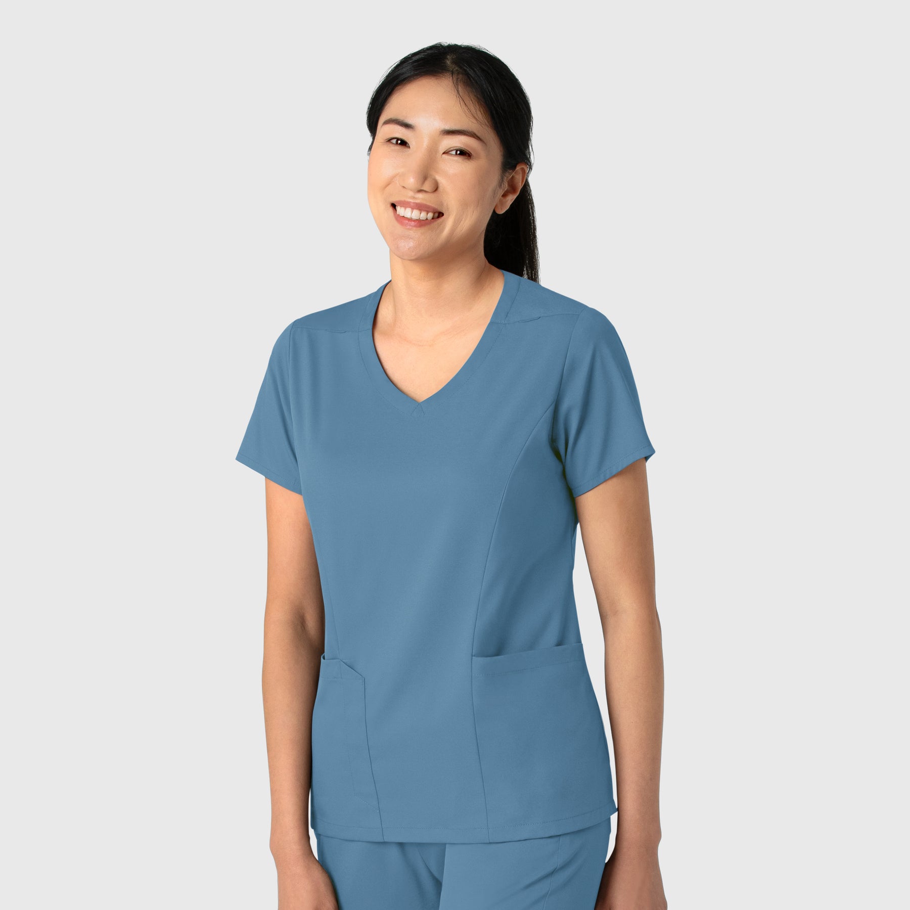 Boundless Women's 2-Pocket V-Neck Scrub Top Pacific Blue side view
