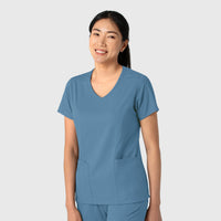 Boundless Women's 2-Pocket V-Neck Scrub Top Pacific Blue side view