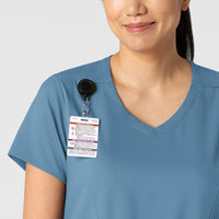Boundless Women's 2-Pocket V-Neck Scrub Top Pacific Blue front detail