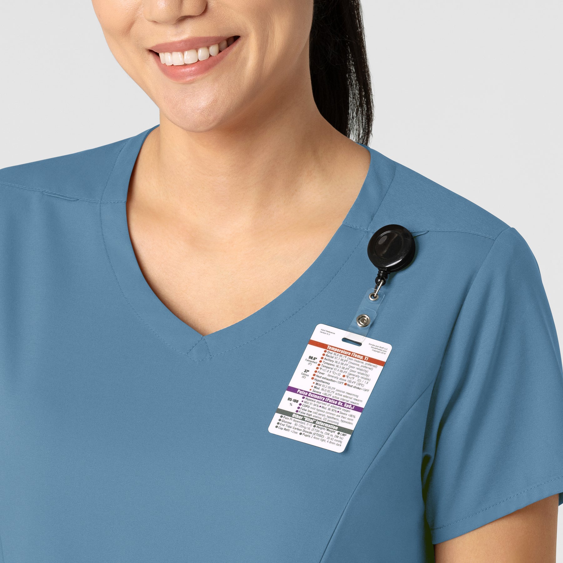 Boundless Women's 2-Pocket V-Neck Scrub Top Pacific Blue side detail 1