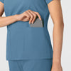 Boundless Women's 2-Pocket V-Neck Scrub Top Pacific Blue hemline detail