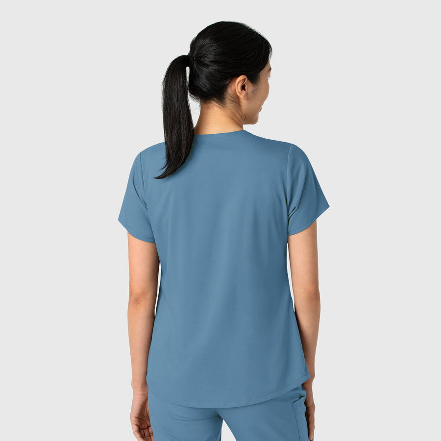 Boundless Women's 2-Pocket V-Neck Scrub Top Pacific Blue back view