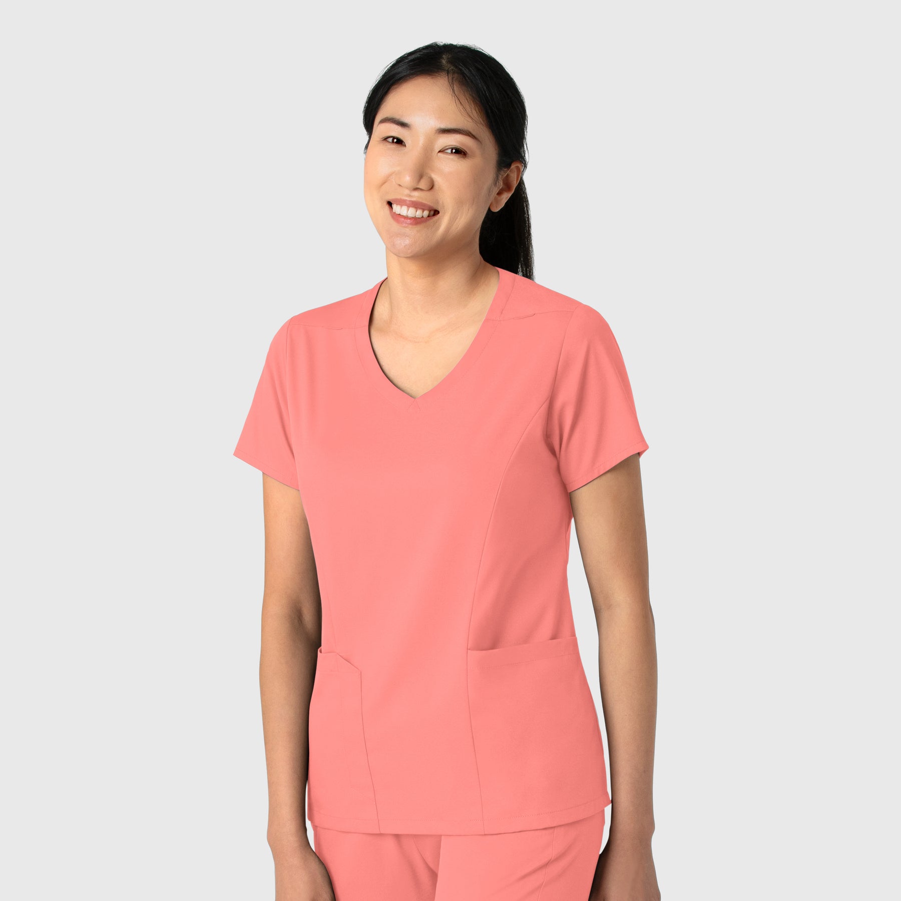 Boundless Women's 2-Pocket V-Neck Scrub Top Paradise Pink side view