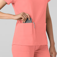 Boundless Women's 2-Pocket V-Neck Scrub Top Paradise Pink side detail 2