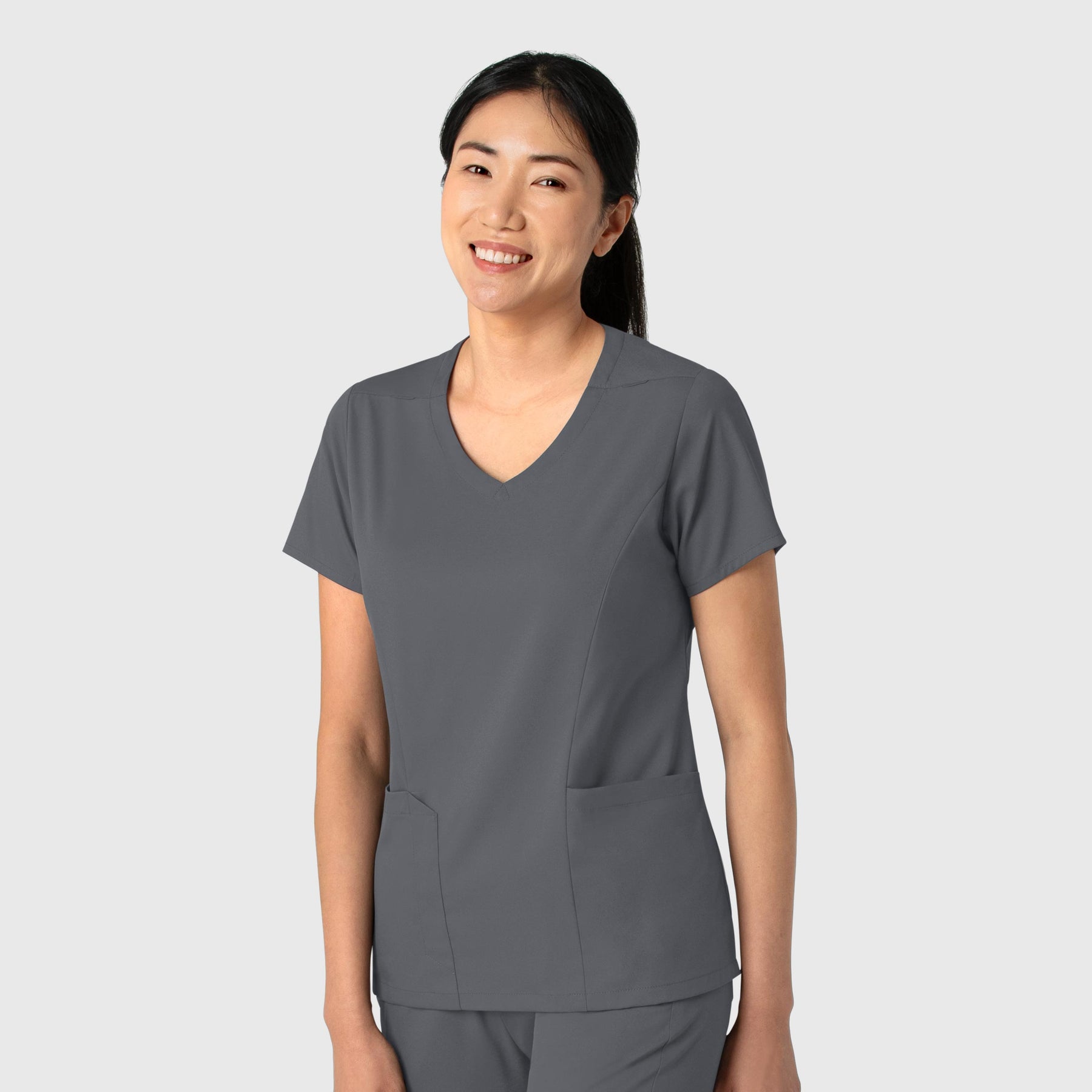 Boundless Women's 2-Pocket V-Neck Scrub Top Pewter side view