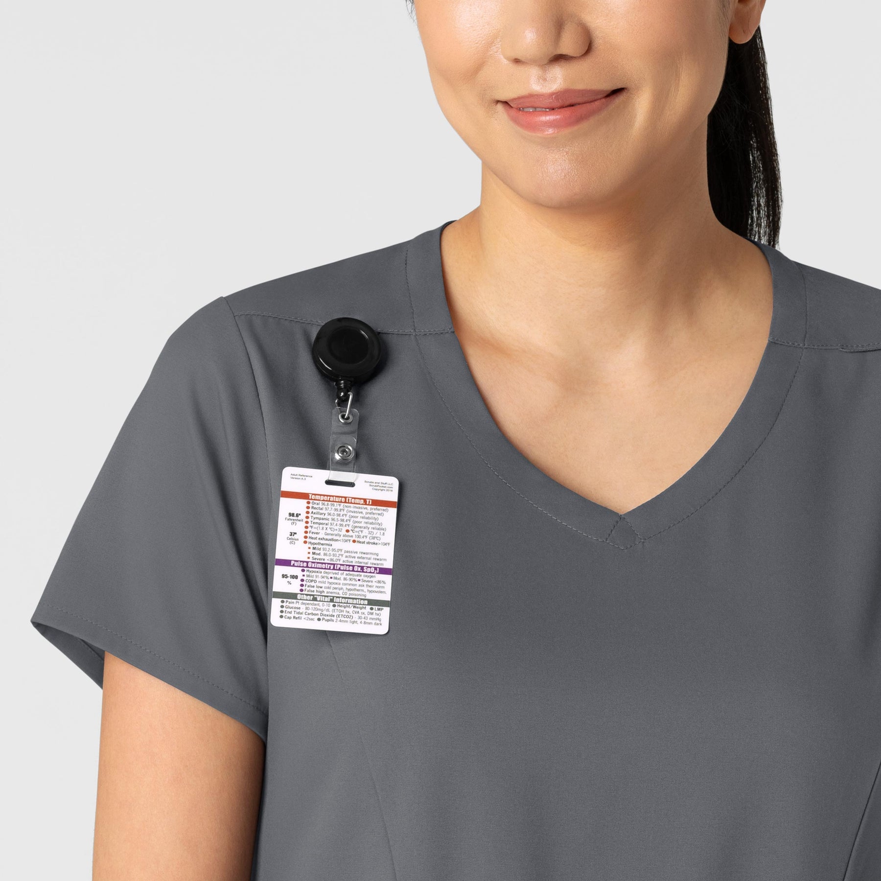Boundless Women's 2-Pocket V-Neck Scrub Top Pewter front detail