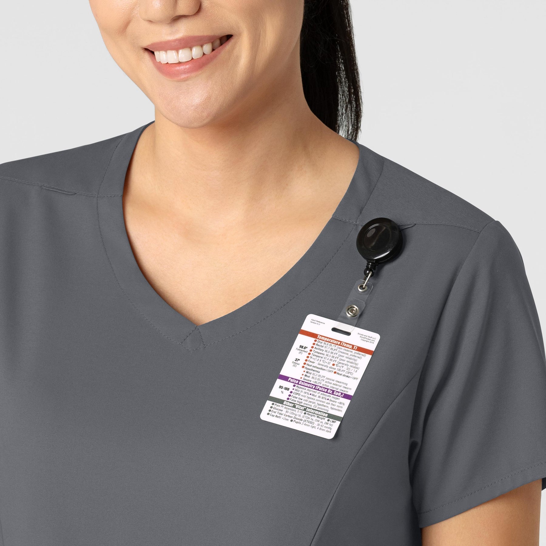 Boundless Women's 2-Pocket V-Neck Scrub Top Pewter side detail 1