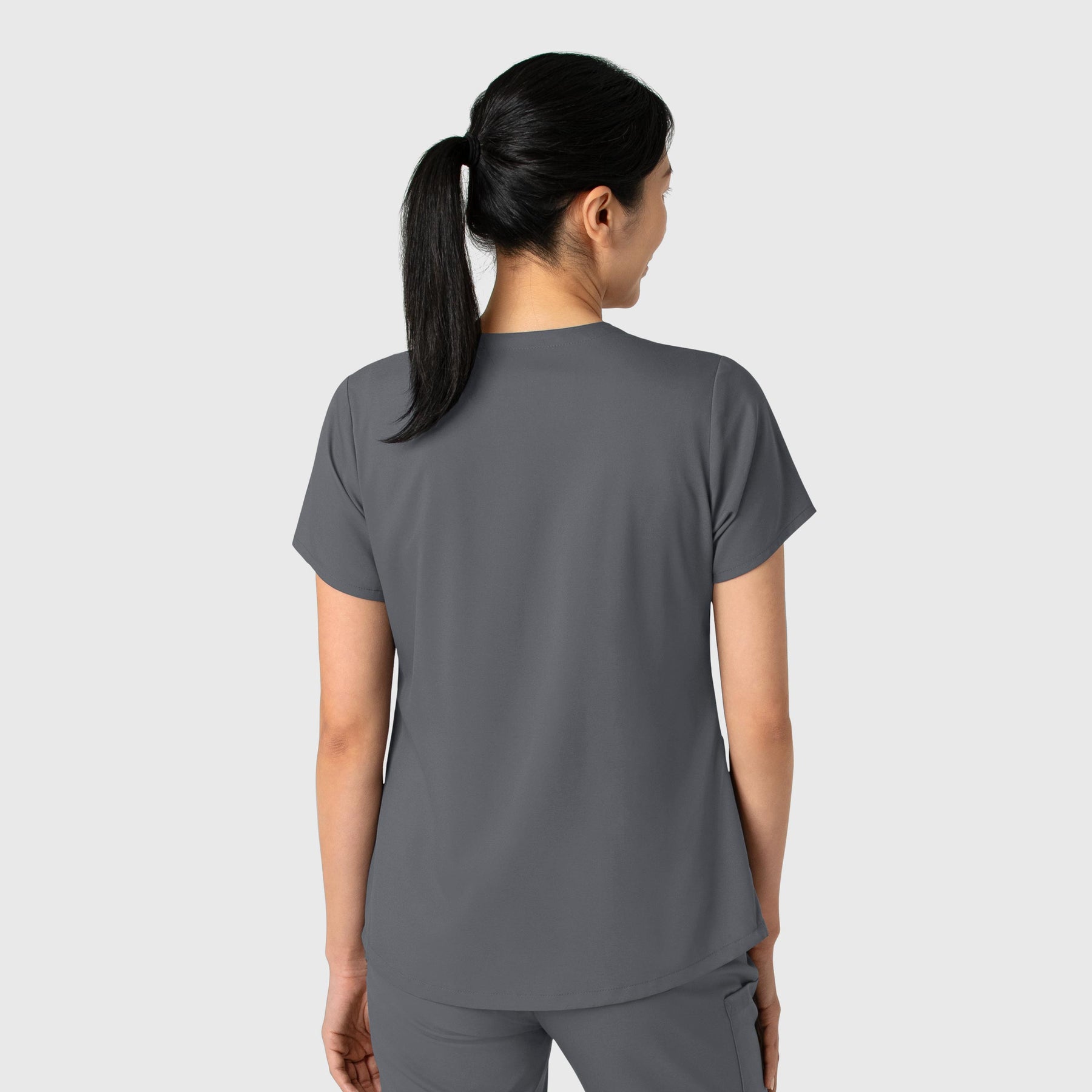 Boundless Women's 2-Pocket V-Neck Scrub Top Pewter back view