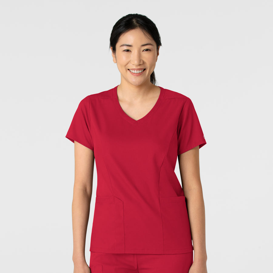 Boundless Women's 2-Pocket V-Neck Scrub Top Red