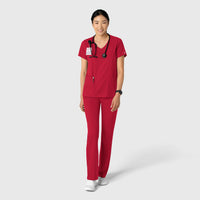 Boundless Women's 2-Pocket V-Neck Scrub Top Red full scrub set