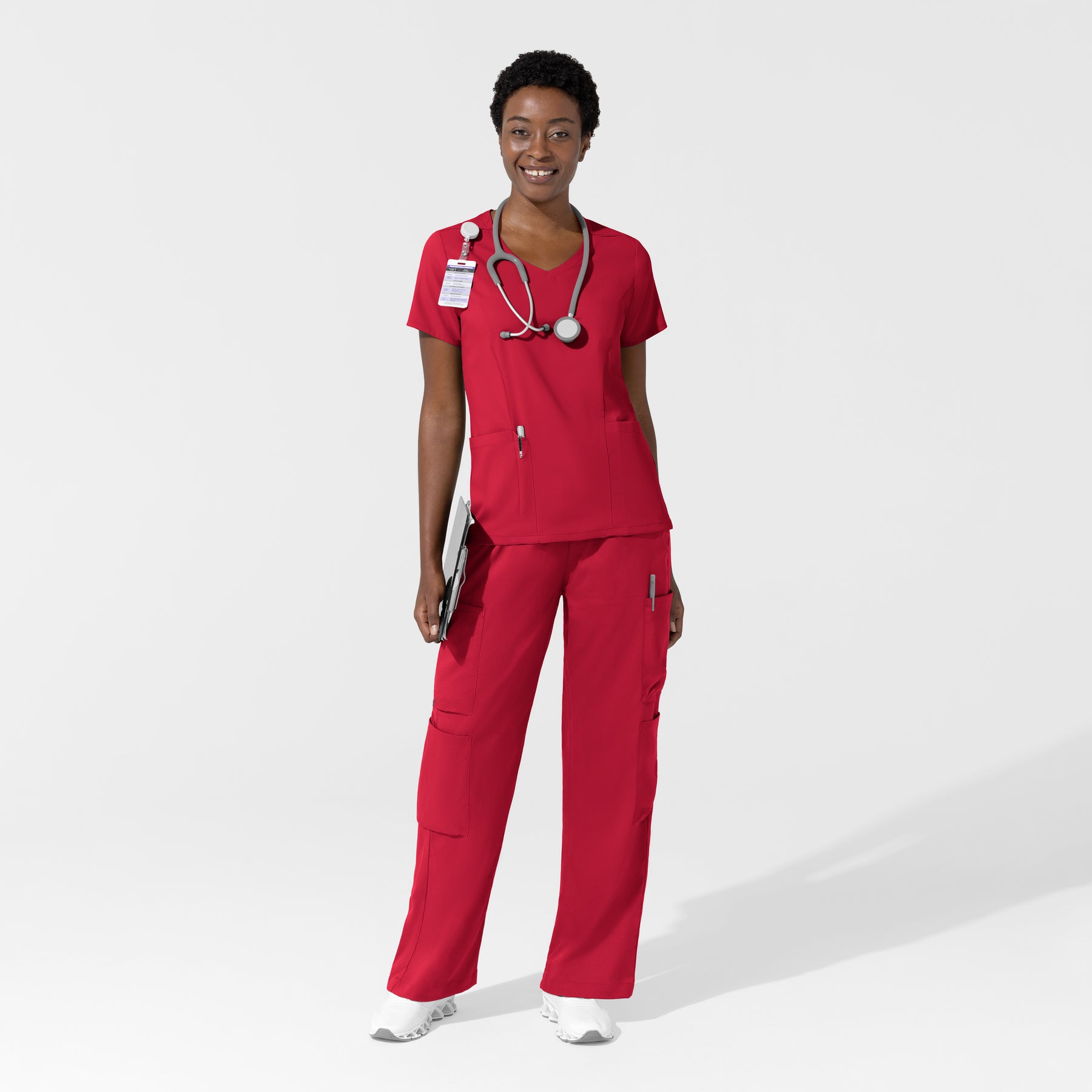 Boundless Women's Classic Wide Leg Cargo Scrub Pant - Red scrub set
