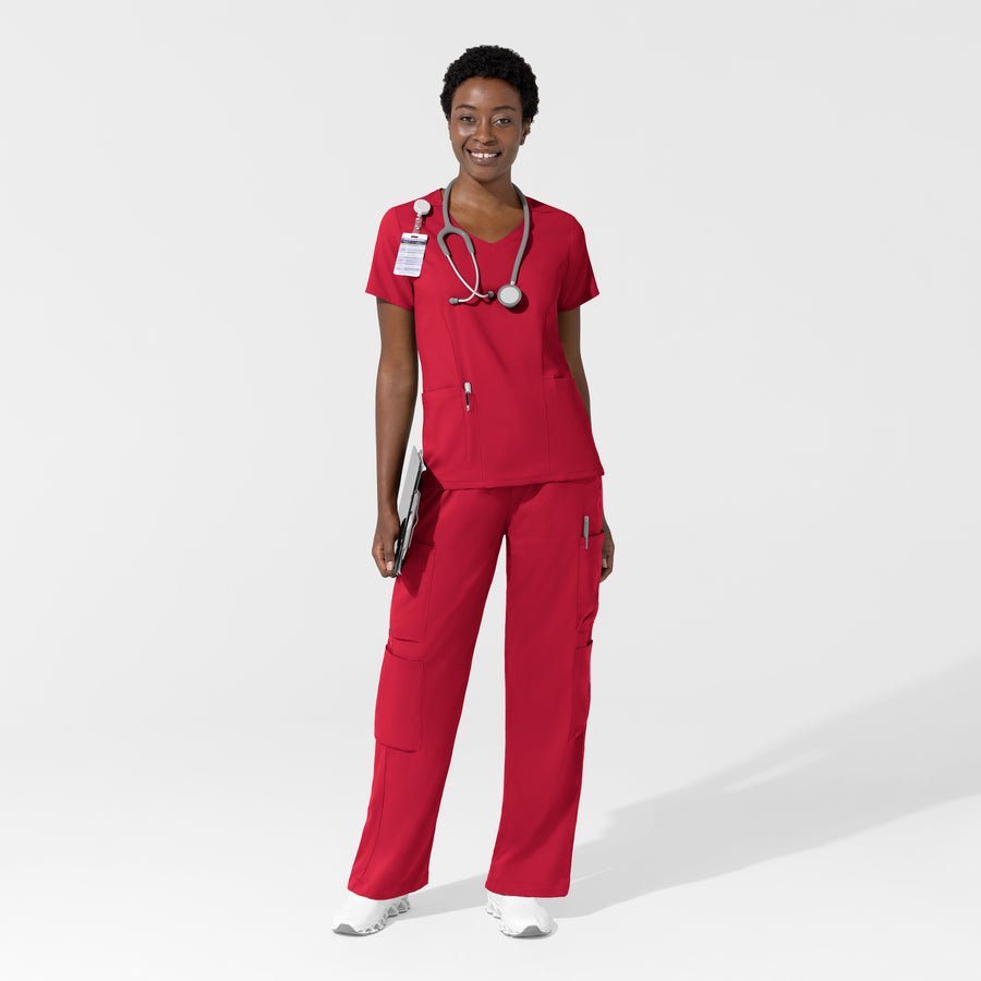 Boundless Women's Classic Wide Leg Cargo Scrub Pant - Red scrub set