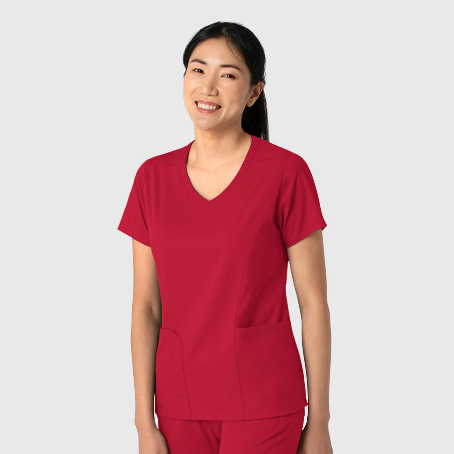 Boundless Women's 2-Pocket V-Neck Scrub Top Red side view