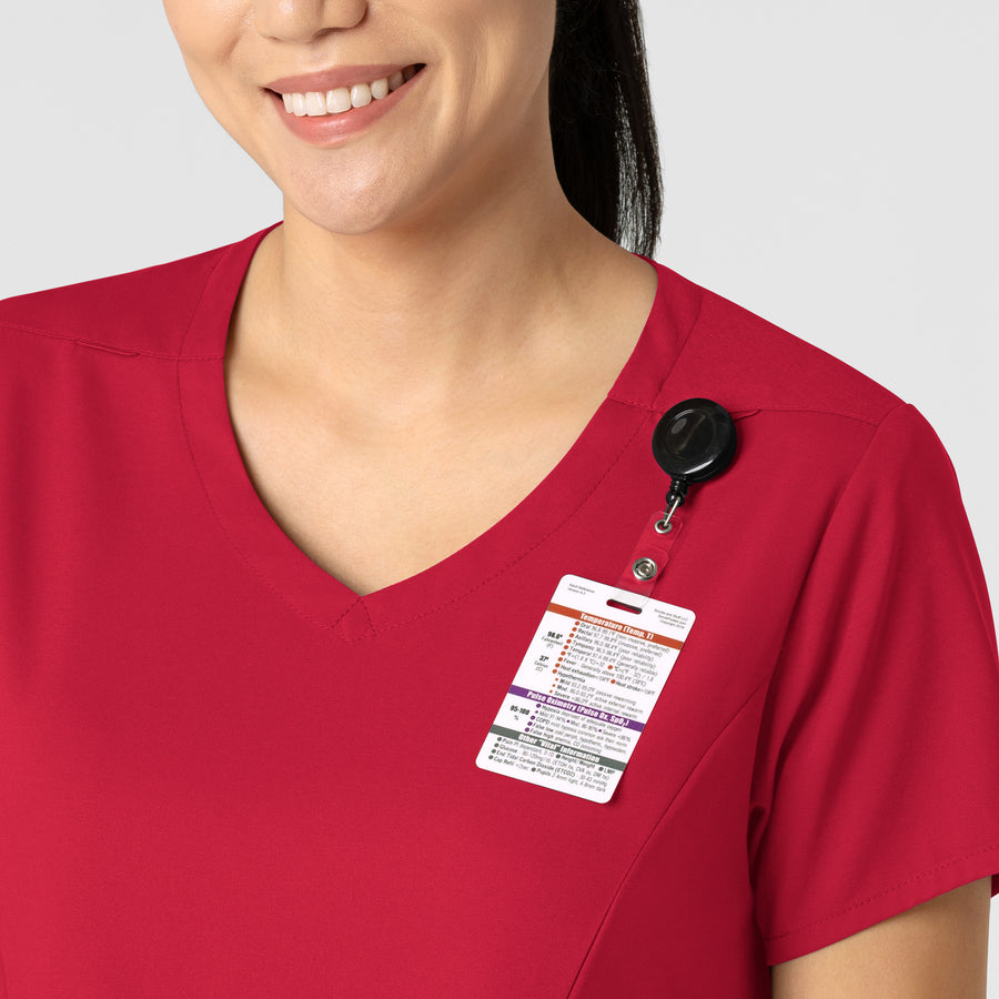 Boundless Women's 2-Pocket V-Neck Scrub Top Red side detail 1