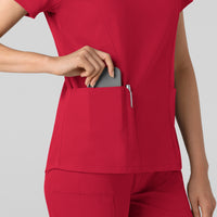 Boundless Women's 2-Pocket V-Neck Scrub Top Red side detail 2