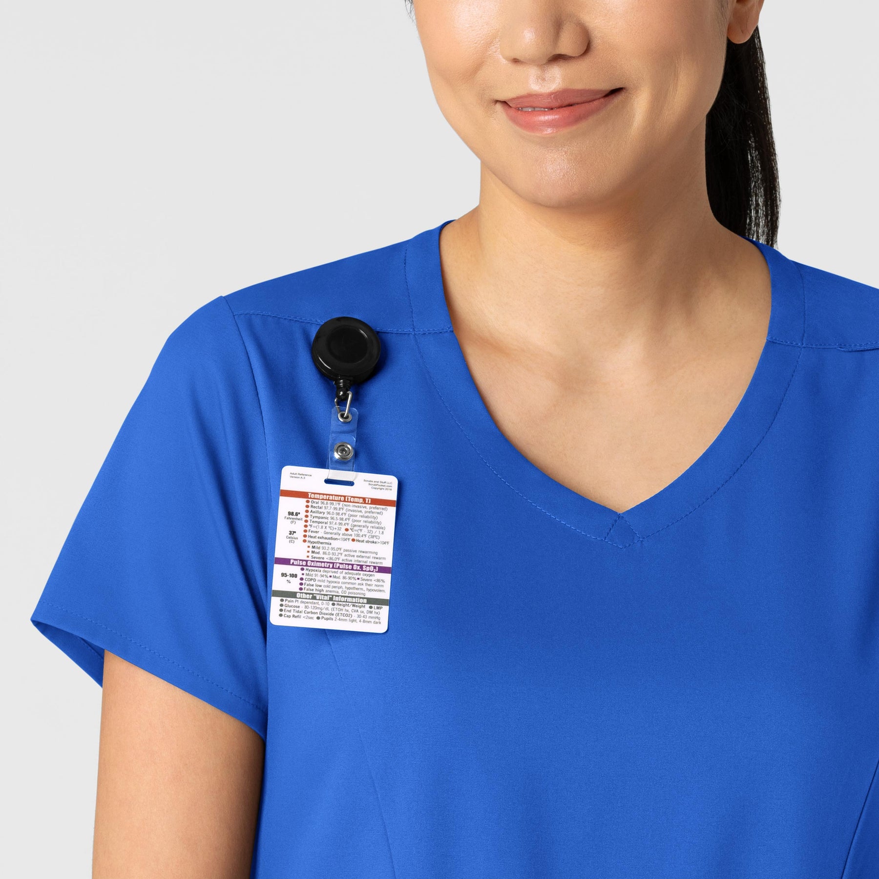 Boundless Women's 2-Pocket V-Neck Scrub Top Royal front detail