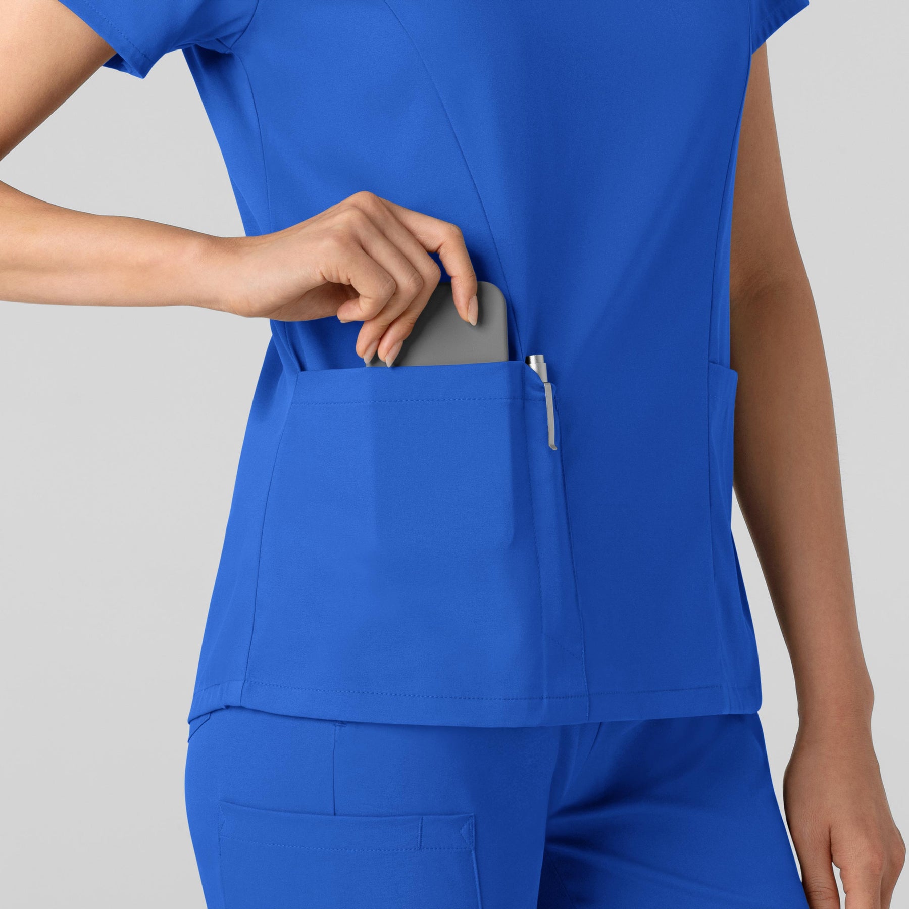 Boundless Women's 2-Pocket V-Neck Scrub Top Royal side detail 2
