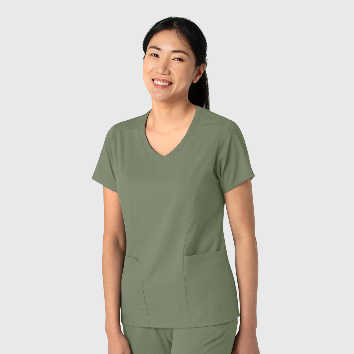 Boundless Women's 2-Pocket V-Neck Scrub Top Sage side view