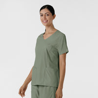 Boundless Women's 2-Pocket V-Neck Scrub Top Sage side view