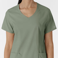 Boundless Women's 2-Pocket V-Neck Scrub Top Sage front detail