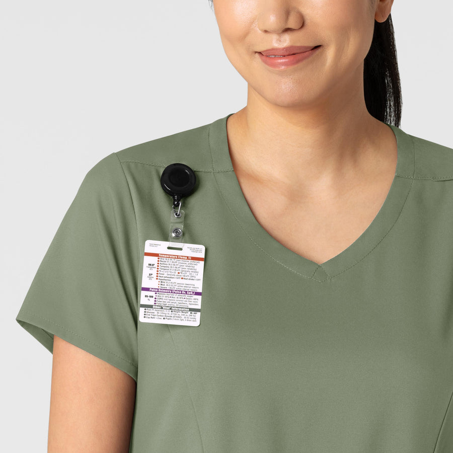 Boundless Women's 2-Pocket V-Neck Scrub Top Sage front detail