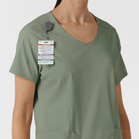 Boundless Women's 2-Pocket V-Neck Scrub Top Sage side detail 1