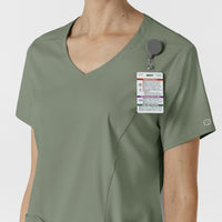 Boundless Women's 2-Pocket V-Neck Scrub Top Sage side detail 2