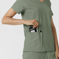 Boundless Women's 2-Pocket V-Neck Scrub Top Sage hemline detail