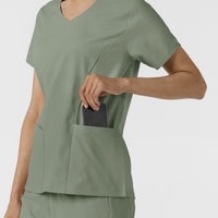 Boundless Women's 2-Pocket V-Neck Scrub Top Sage back detail