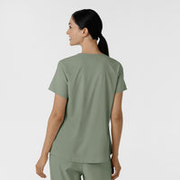 Boundless Women's 2-Pocket V-Neck Scrub Top Sage back view