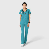 Boundless Women's 2-Pocket V-Neck Scrub Top Teal full scrub set