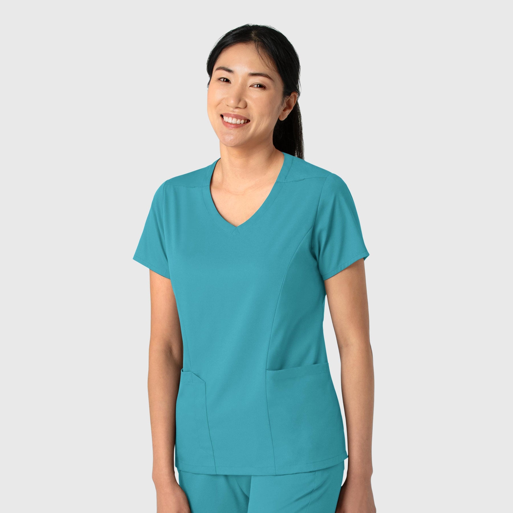 Boundless Women's 2-Pocket V-Neck Scrub Top Teal side view