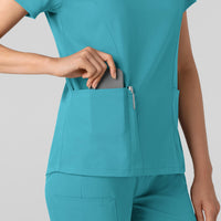 Boundless Women's 2-Pocket V-Neck Scrub Top Teal side detail 2