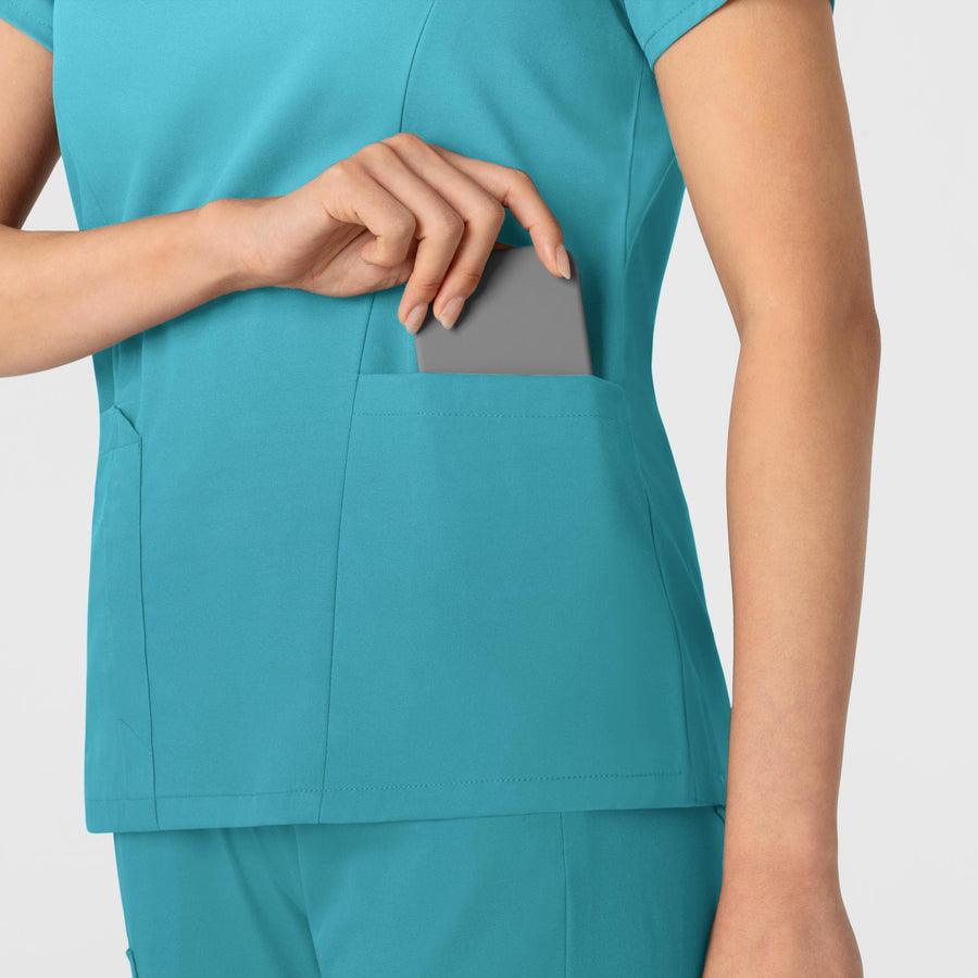 Boundless Women's 2-Pocket V-Neck Scrub Top Teal hemline detail