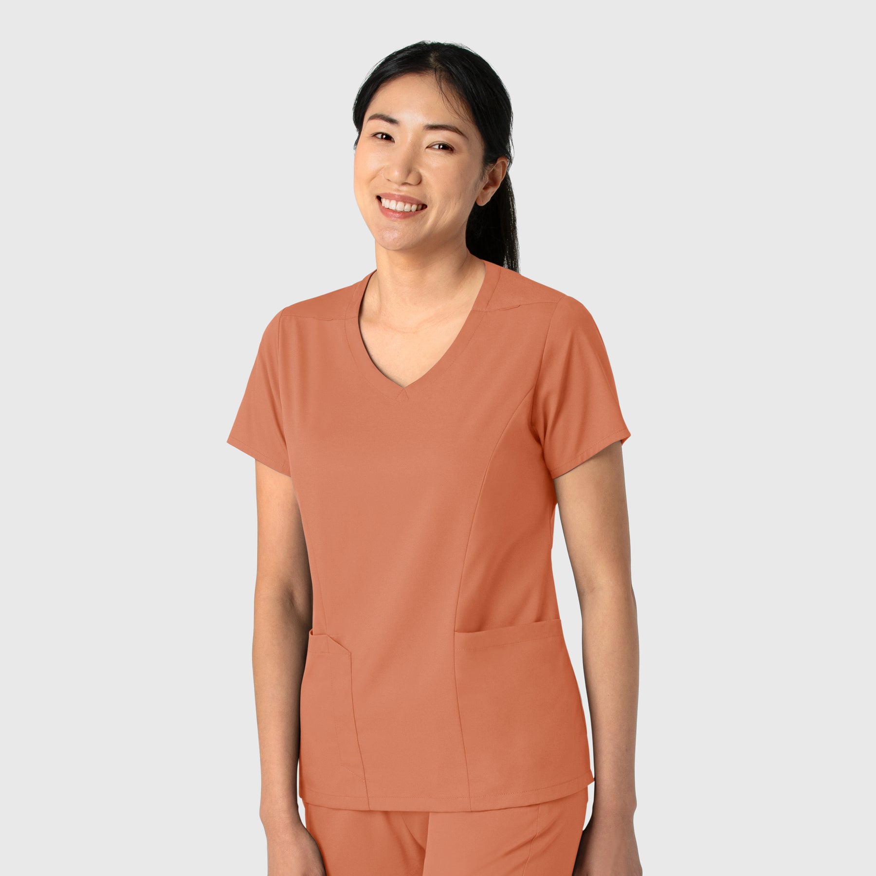 Boundless Women's 2-Pocket V-Neck Scrub Top Terracotta side view