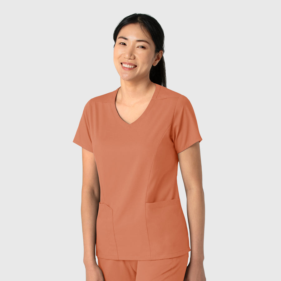 Boundless Women's 2-Pocket V-Neck Scrub Top Terracotta side view