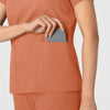 Boundless Women's 2-Pocket V-Neck Scrub Top Terracotta hemline detail