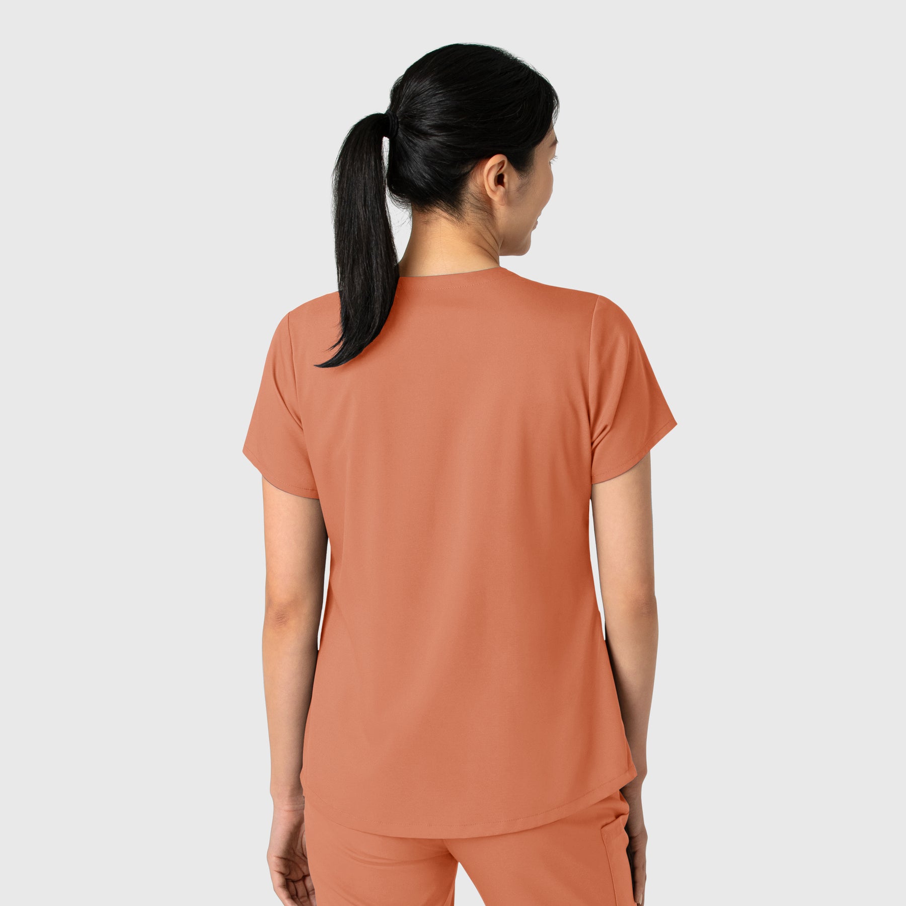 Boundless Women's 2-Pocket V-Neck Scrub Top Terracotta back view