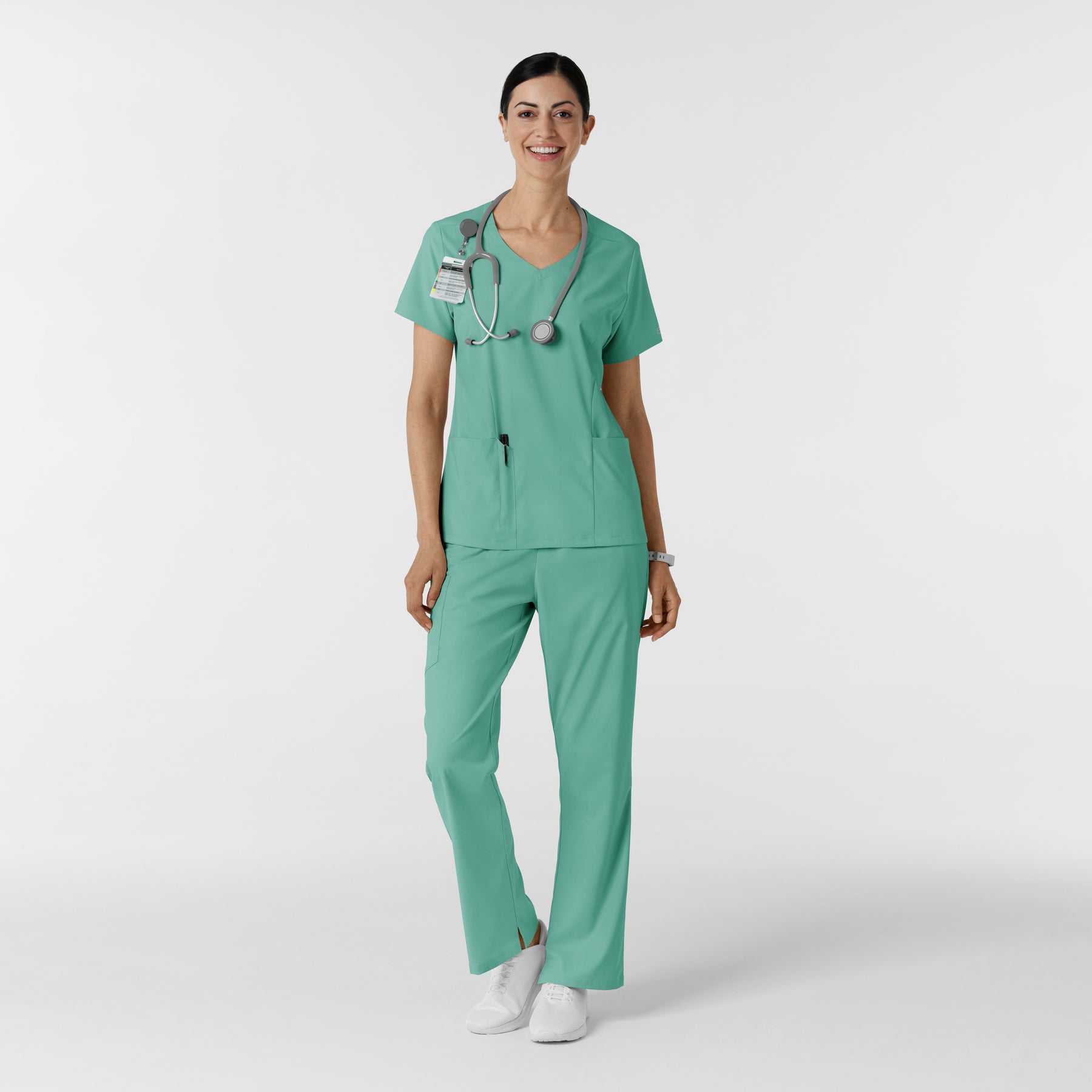 Boundless Women's 2-Pocket V-Neck Scrub Top Turquoise full scrub set
