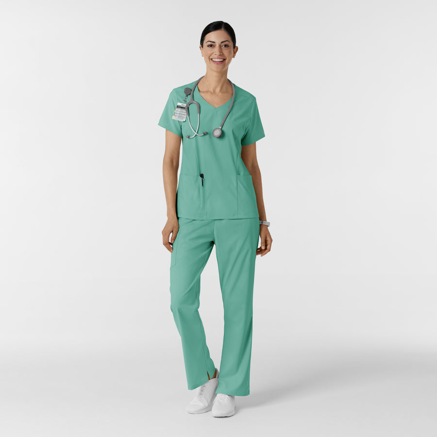 Boundless Women's 2-Pocket V-Neck Scrub Top Turquoise full scrub set