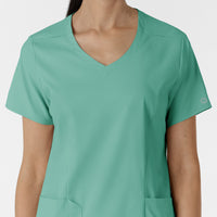 Boundless Women's 2-Pocket V-Neck Scrub Top Turquoise front detail